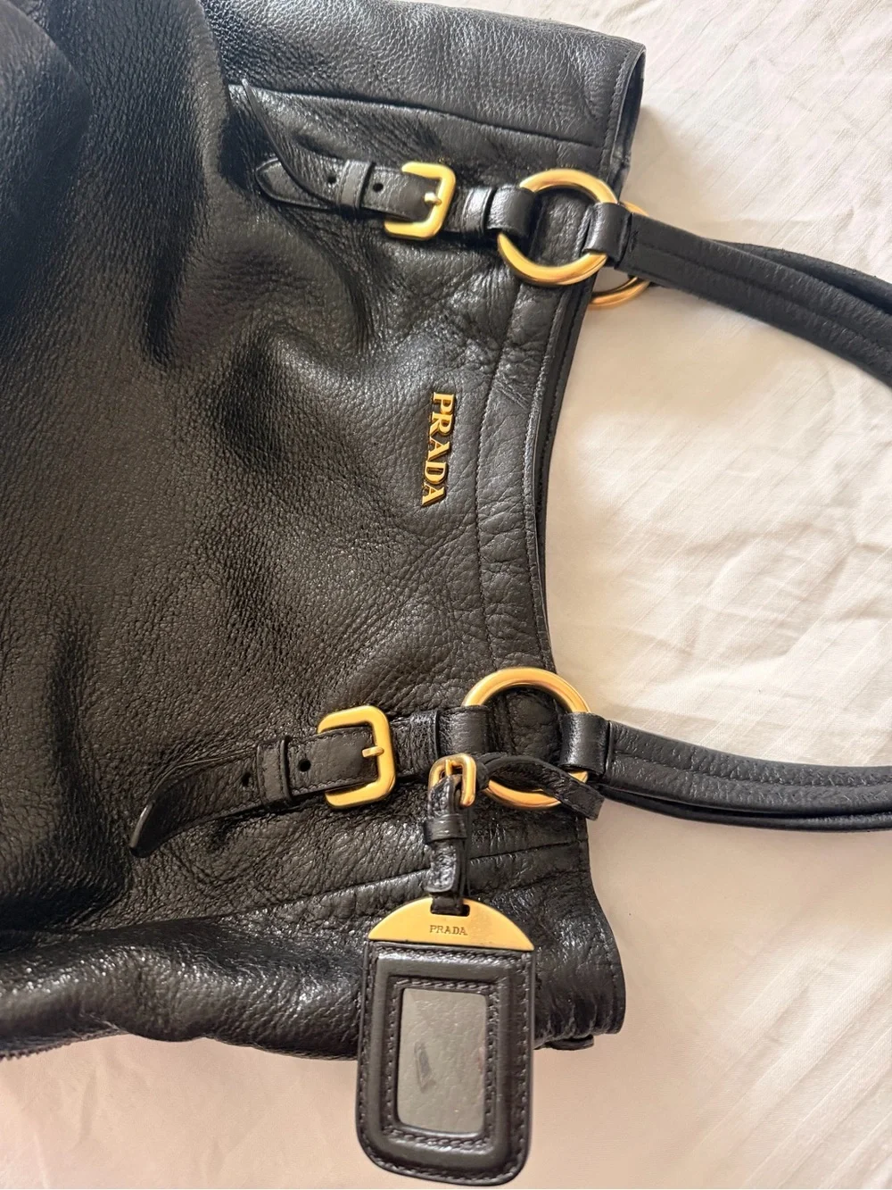 Prada Black Leather Shoulder Bag with Gold Hardware - Picture 3 of 3